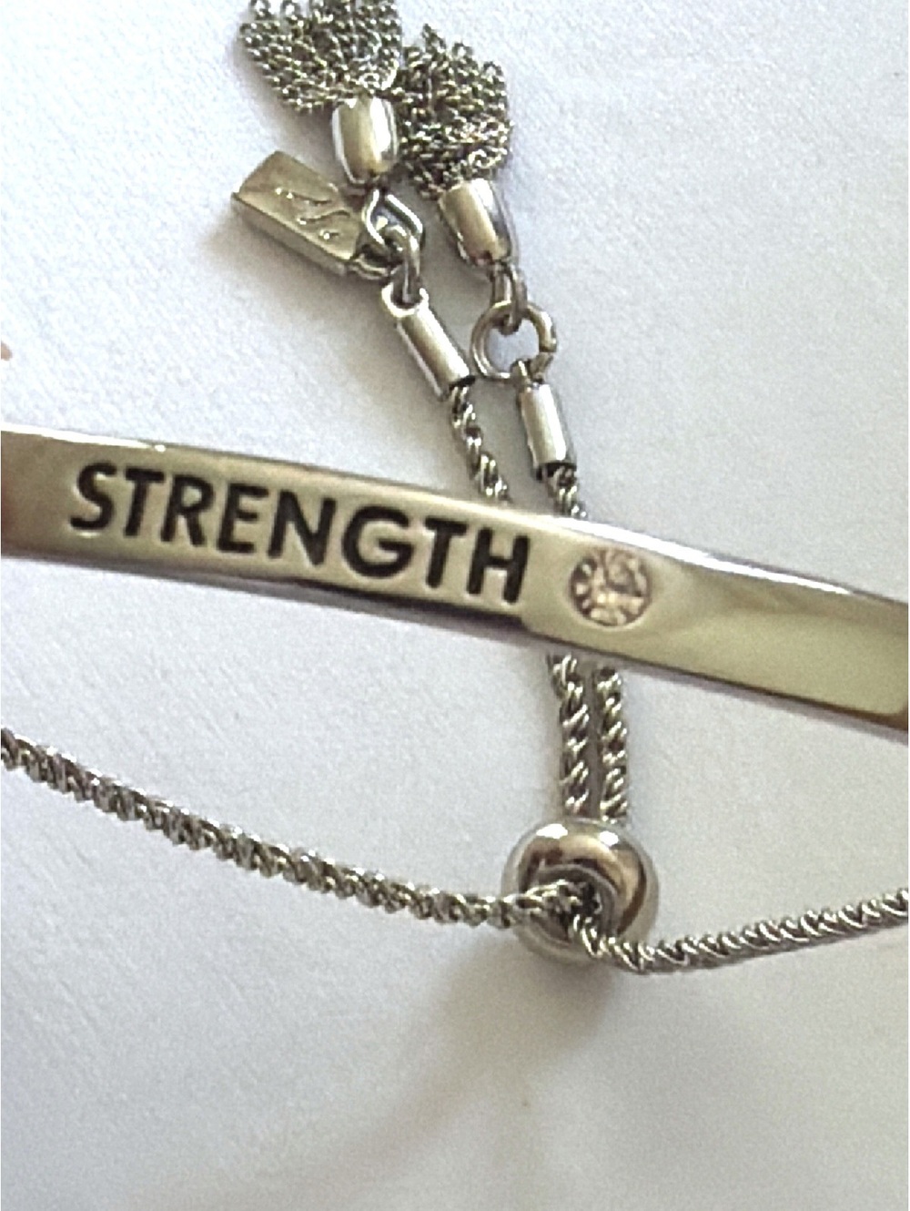 Intuitions Stainless Steel “Strength” Bracelet Adjustable Bangle Genuine Diamond